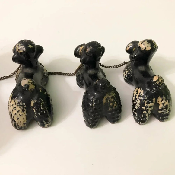Vintage 60s Redware Poodle Family Set Mom Pups Black White on Chains Japan Flaws - Picture 6 of 16